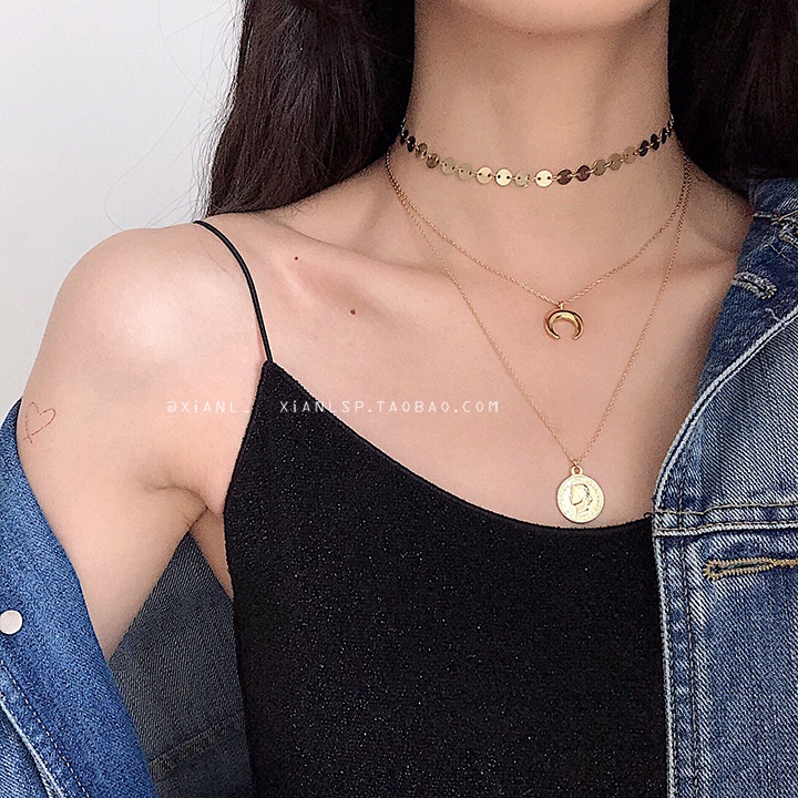 Vòng Cổ Hai Mảnh Mặt Trăng Và Đồng Xu Cá Tính i88