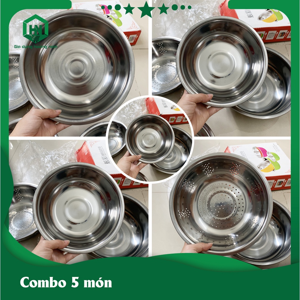Thau bằng inox 304, Tô inox 304, Combo 5 thau