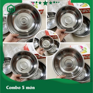 Thau bằng inox 304, tô inox 304, combo 5 thau