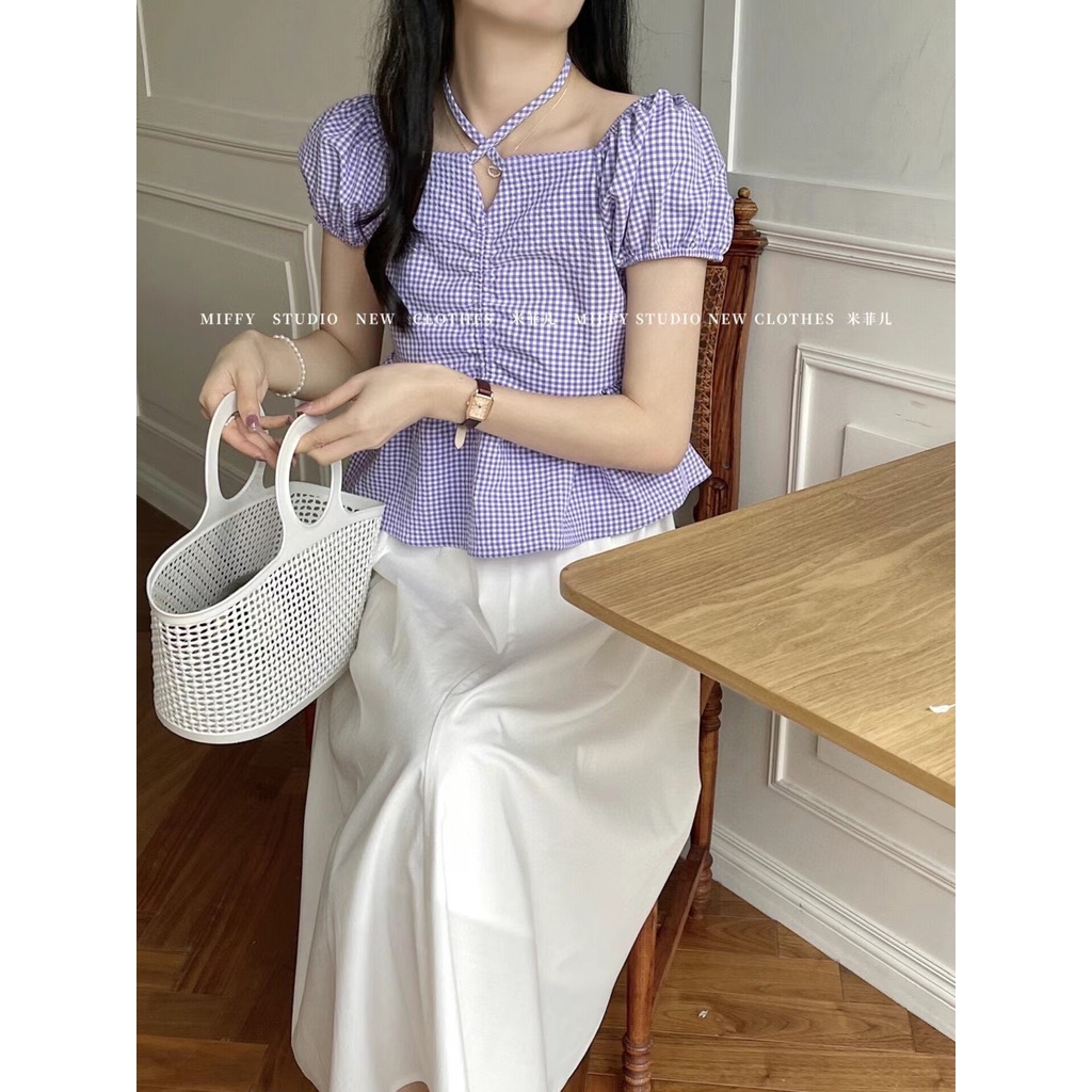 Áo Baby Doll Kẻ Caro Trễ Vai, Áo Trễ Vai  - A538