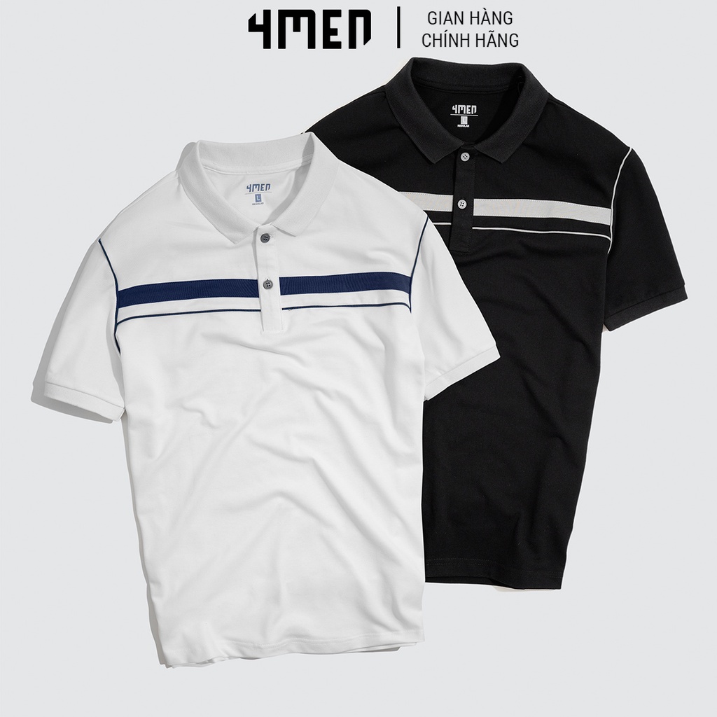 Áo thun polo nam đẹp 4MEN PO043 có cổ trụ bẻ vải cá sấu cotton hàng hiệu phối màu kẻ ngang, viền nách mới lạ, trẻ trung | WebRaoVat - webraovat.net.vn