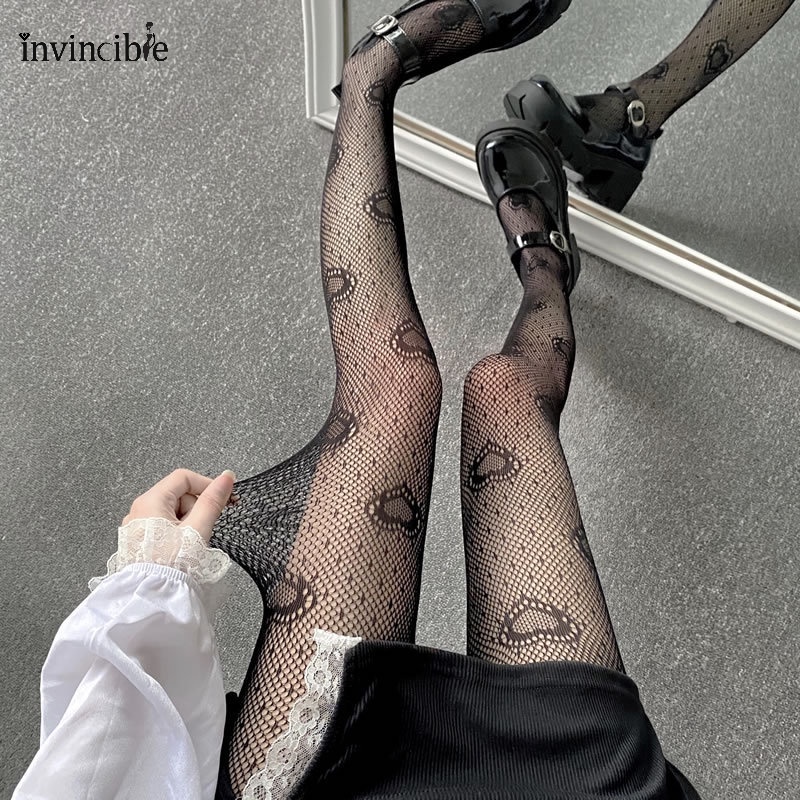 Quần Tất Đen Siêu Mỏng Co Giãn Họa Tiết Mạng Nhện Phong Cách Gothic Mùa Hè
