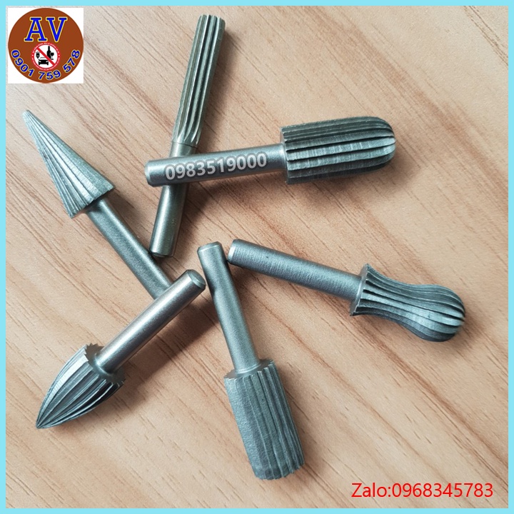 Bộ 6 Đầu Mũi Mài Khắc Lũa Gỗ Cán 6MM - Dụng cụ mài doa lỗ nhựa, kim loại, làm gỗ lũa cây cảnh Bonsai -