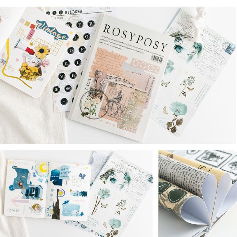 Quyển 20 Tờ Sticker Dán Trang Trí Phong Cách Cổ Điển, Vintage - Hiện Đại Rosy Posy