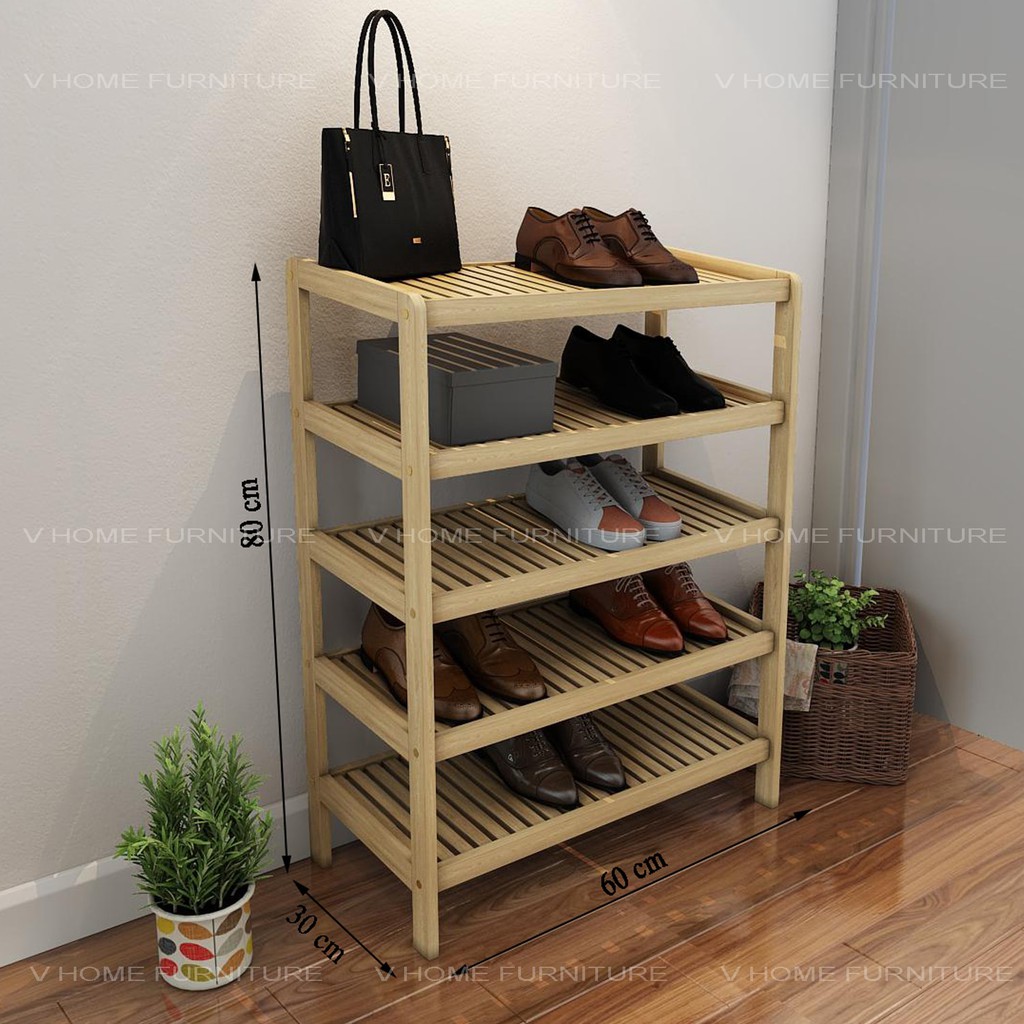 KỆ GIÀY, DÉP GỖ TỰ NHIÊN 5 TẦNG NGANG 62CM - VHOME FURNITURE