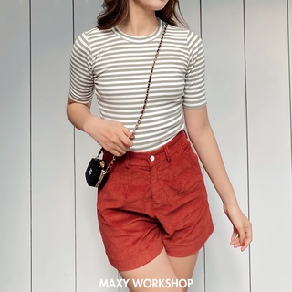 Áo thun tay lỡ ôm dáng Knitted Basic Tee Green Stripped Maxy Workshop