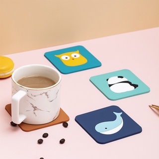 Miếng lót ly silicon HOUSEEKER mềm chịu nhiệt và chống trượt hình vuông họa tiết hoạt hình xinh xắn tiện lợi cho nhà bếp