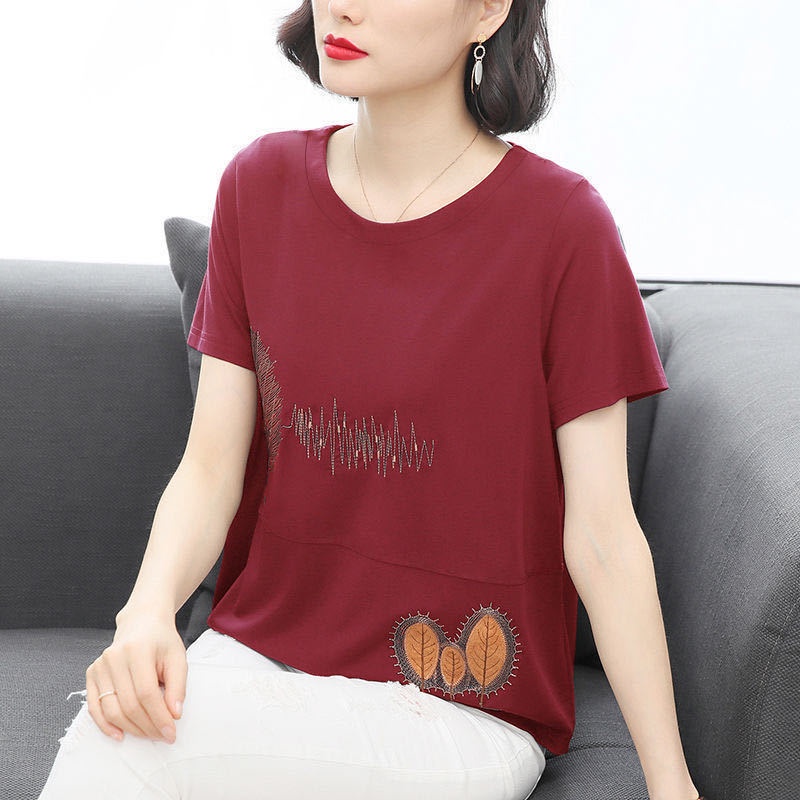 Áo thun tay dài cổ tròn dáng rộng in họa tiết thời trang cho phụ nữ trung niên