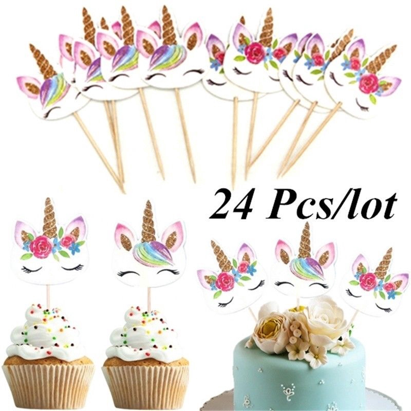 24pcs Topper trang trí bánh cupcake hình kì lân hoạt hình