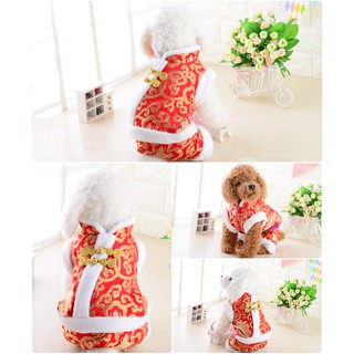Áo sườn xám đỏ 4 chân cho chó mèo