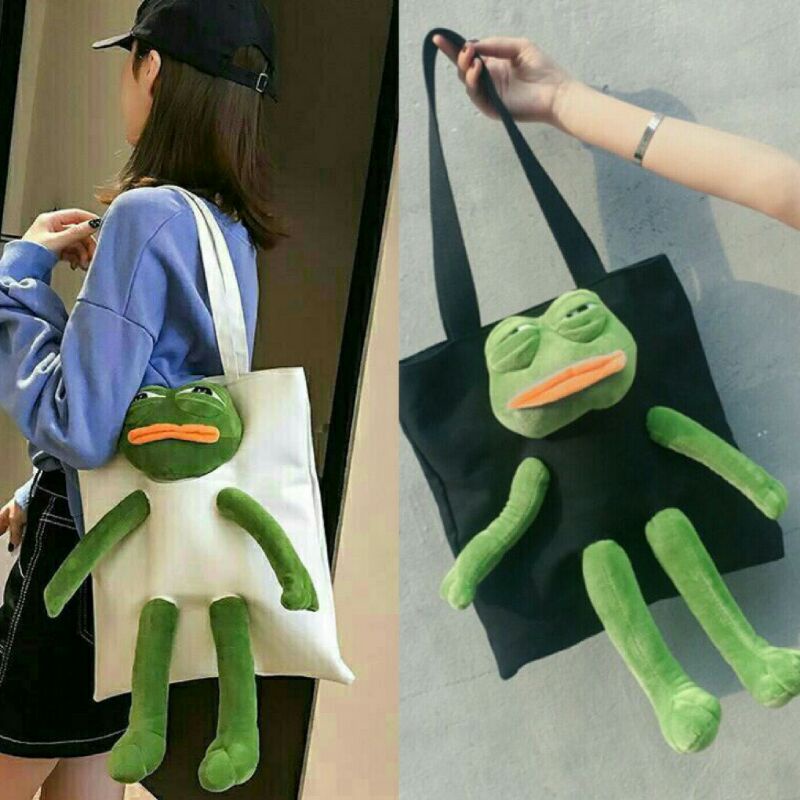 Túi vải Canvas ếch Pepe mặt ngộ nghĩnh