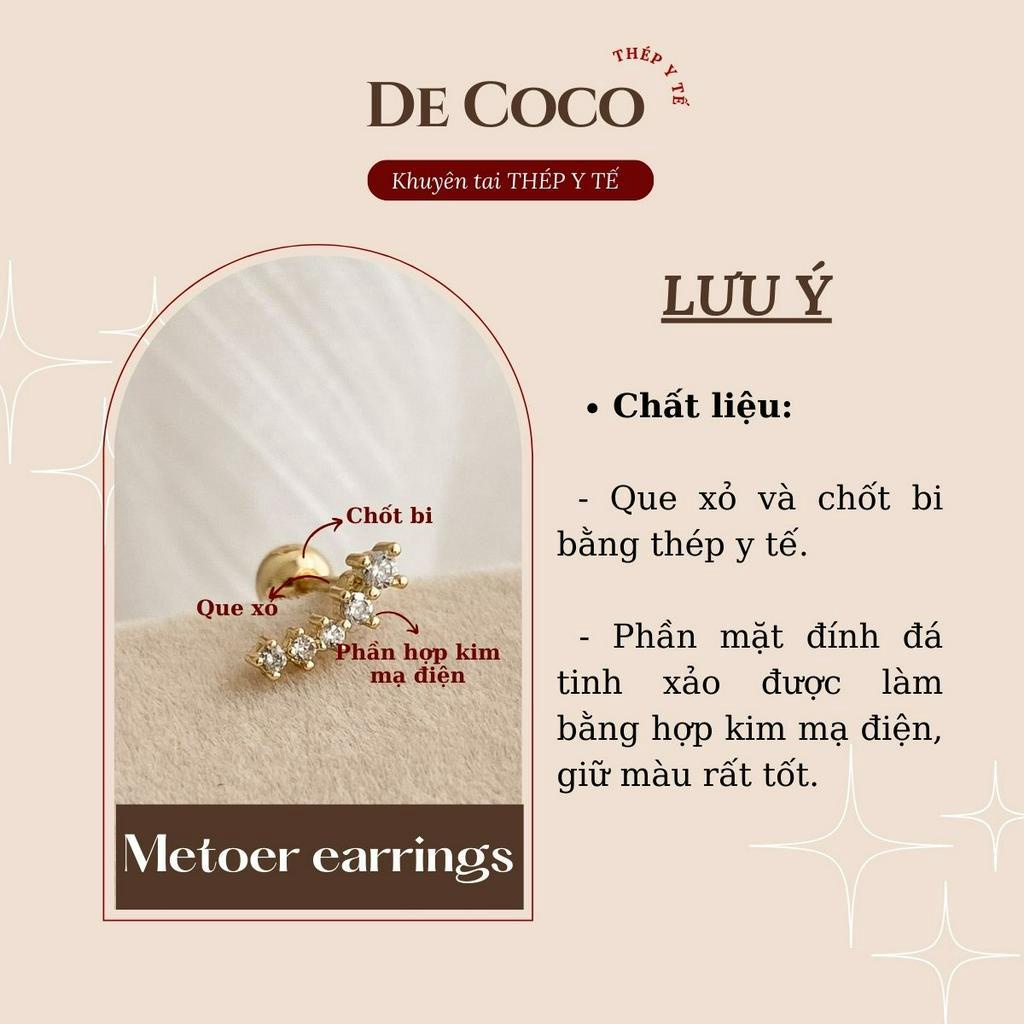 Khuyên tai nữ De Coco Meteor thép y tế sao băng đính đá