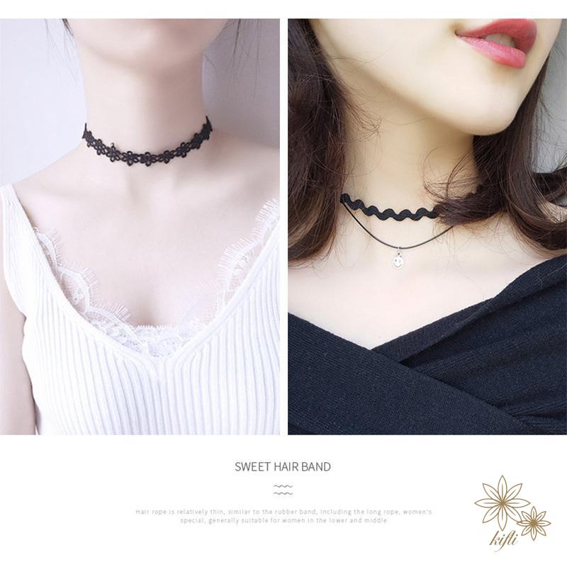 Vòng cổ choker bằng da màu đen phong cách gothic cổ điển cho nữ