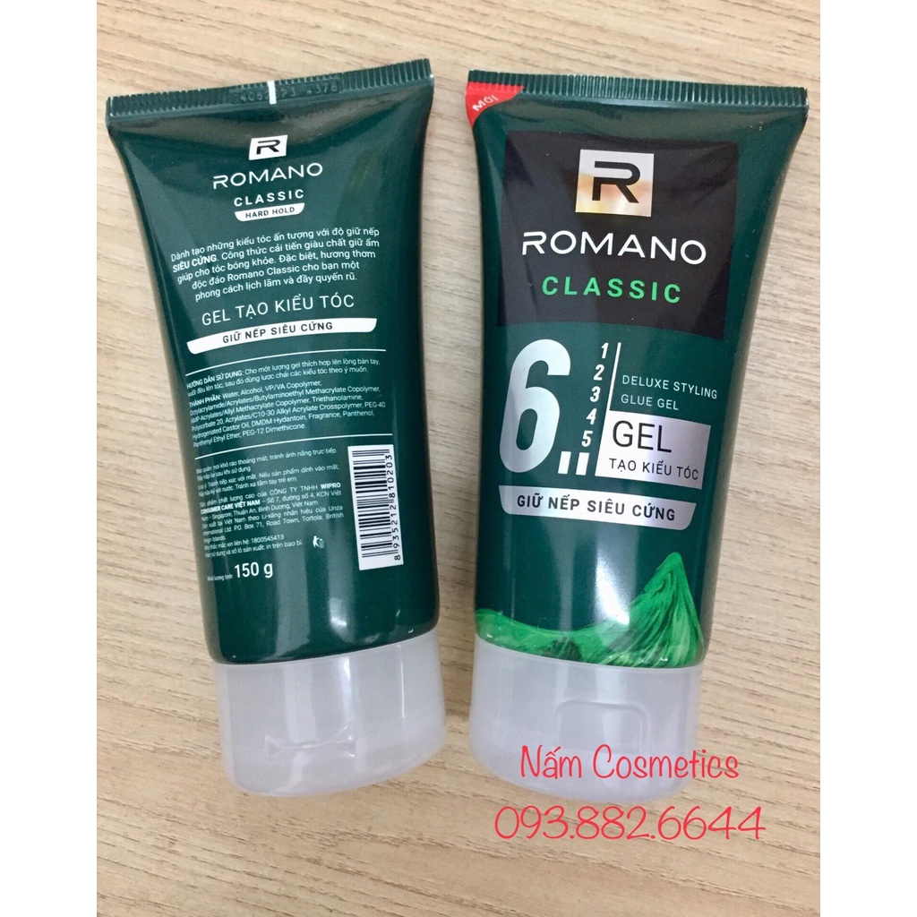 Gel tạo kiểu tóc giữ nếp siêu cứng Romano Classic 150g