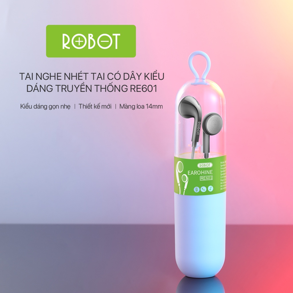 Tai Nghe Có Dây Nhét Tai ROBOT RE601 Âm Thanh Sắc Nét Nghe Nhạc Đàm Thoại Cổng Kết Nối 3.5mm Hàng Chính Hãng