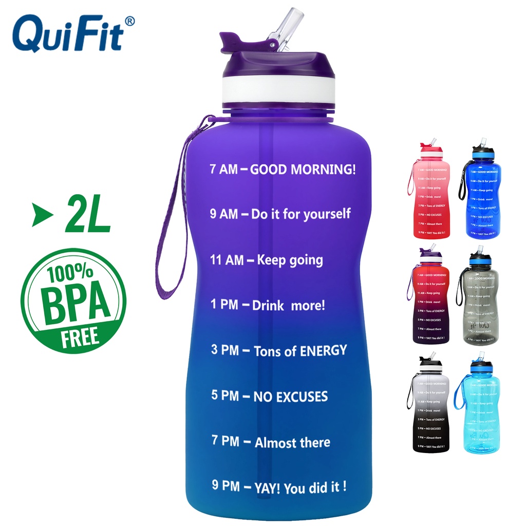 QuiFit 2L Bình nước nhựa không chứa BPA dung tích kèm ống hút