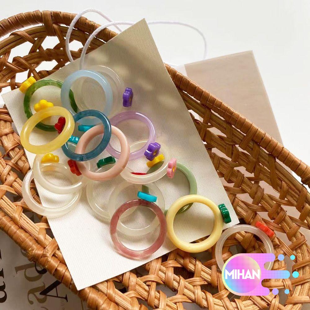 Nhẫn Nhựa Acrylic Trong Suốt Hình Hoa Nhỏ Nhiều Màu Phong Cách Cổ Điển Cho Nữ Mihan1