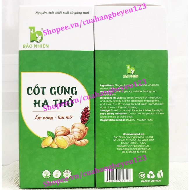 [330ml] Cốt gừng hạ thổ Bảo Nhiên - giảm mỡ giảm eo cho Mẹ sau sinh (Việt Nam)