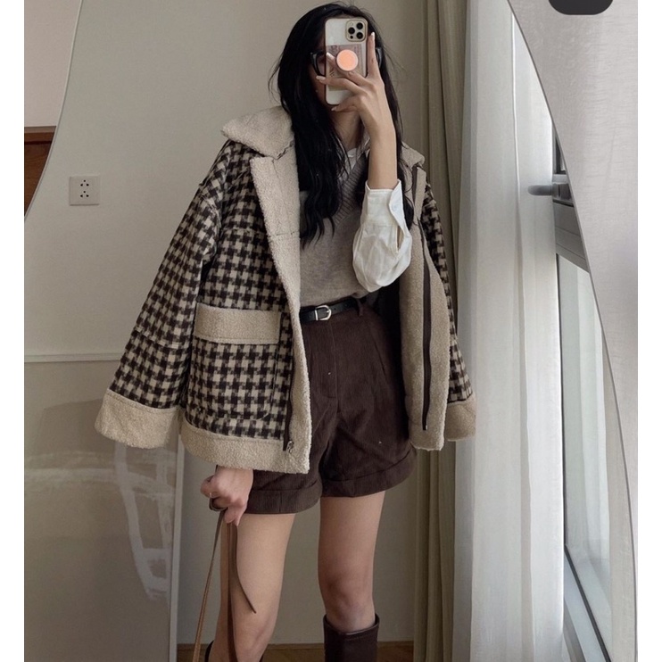 Áo khoác dạ hoạ tiết caro basic Hàn Quốc lót lông cừu siêu xịn hàng Quảng Châu (ảnh thật cuối) | BigBuy360 - bigbuy360.vn