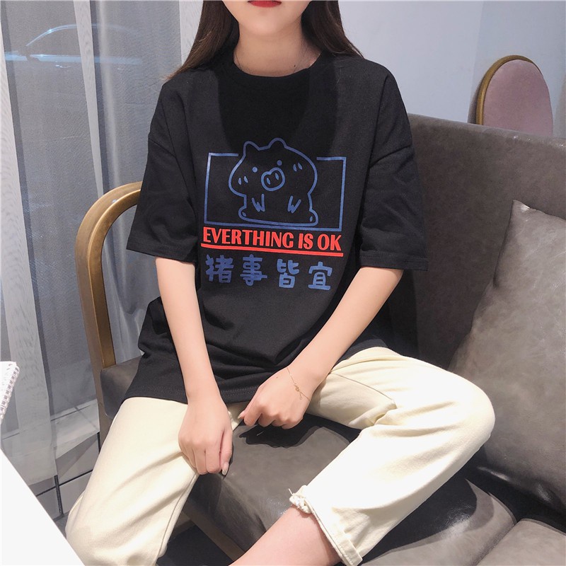 Áo thun Oversize hình heo con 002 cho nữ