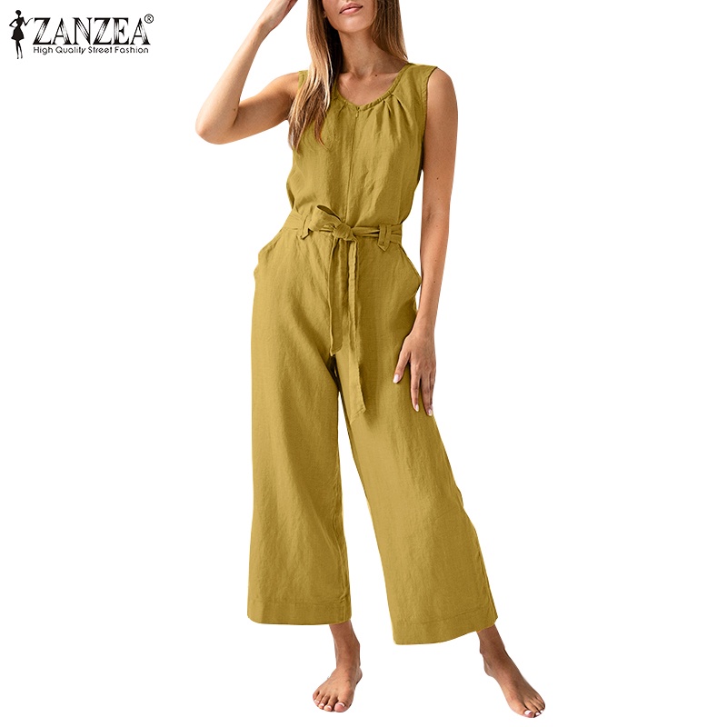 Zanzea Bộ Áo Liền Quần Sát Nách Ống Rộng Cột Dây Thời Trang Cho Nữ
