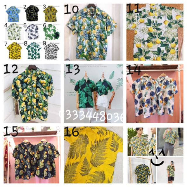 (Big sale lẻ=sỉ 16 mẫu M-XXL) Áo sơ mi hoa quả,áo nhóm,áo gia đình đi biển chất tơ đũi đẹp ⭐