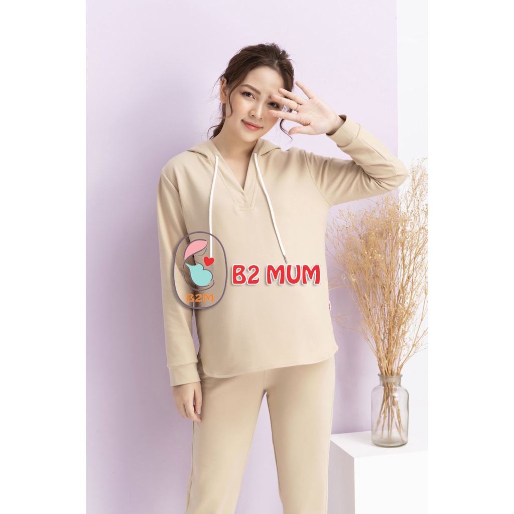 B299 Bộ bầu kiểu dáng thể thao chất liệu nỉ da cá có mũ, quần có chun chỉnh bụng B2 MUM
