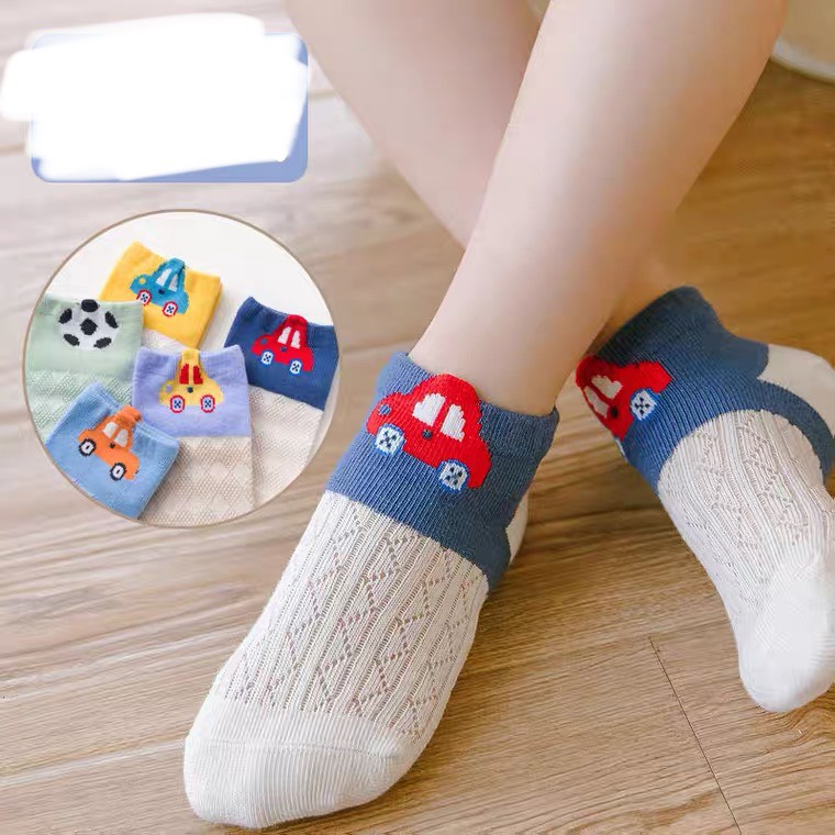 Tất lưới bé trai set 5 đôi thoáng mỏng nhẹ hình ô tô ngộ nghĩnh