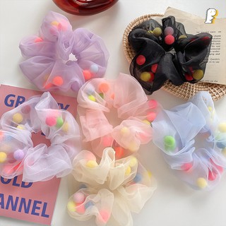 [Hàng có sẵn] Scrunchies thun cột vải lưới có pom