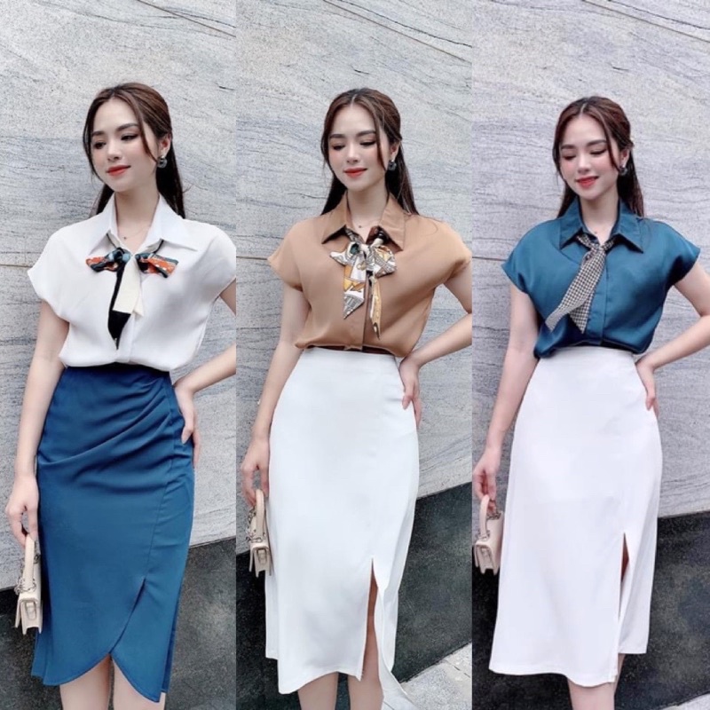 ÁO SƠ MI GUU TAY HẾN 3 MÀU CHO NỮ- Tặng khăn