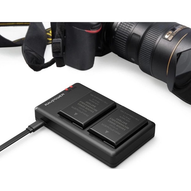 Bộ 2 Pin + 1 Sạc RAVPower EN-EL14 for Nikon D3100, D3200, D3300, D3400, D5100, D5200, D5300, D5500, D5600,......