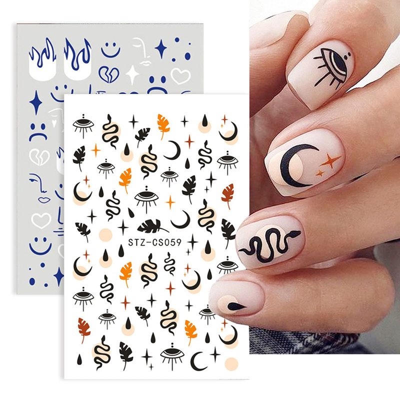 [Hàng mới về] Miếng dán trang trí móng tay 3D màu đen nhiều họa tiết hình tự chọn