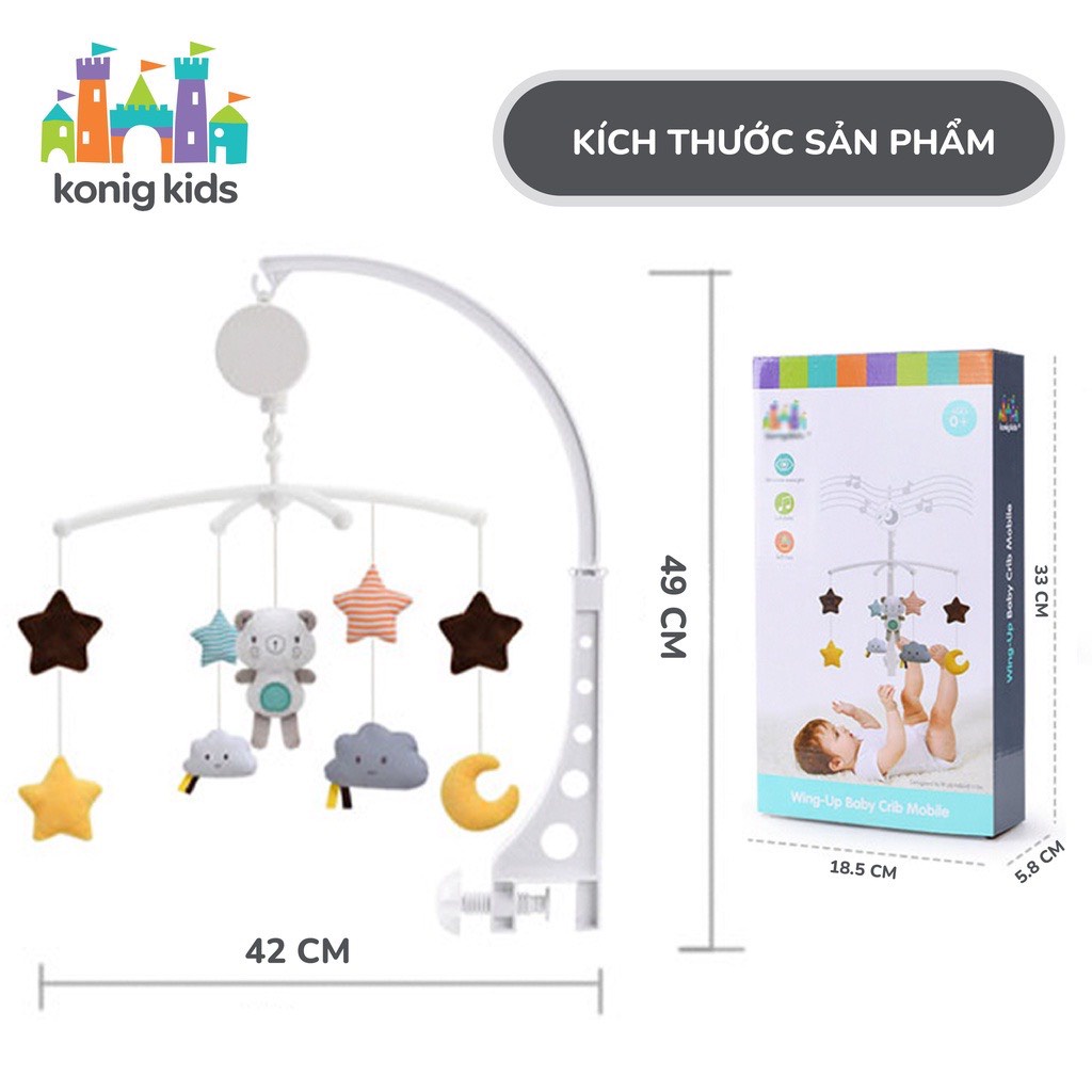 Treo nôi cho bé phát nhạc, xoay 360 độ Konig Kids 1021-KK-63605A, nhạc ru ngủ cho con yêu ngon giấc