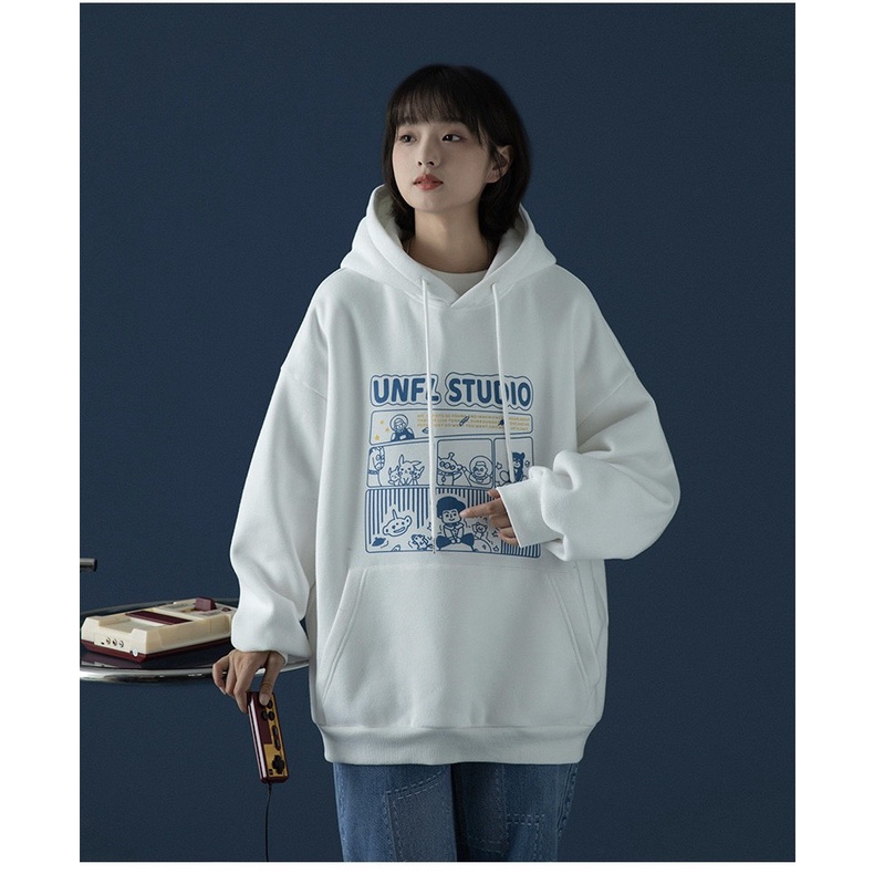 ❤️ HÓT ❤️ Áo HOODIE Nữ Nam Túi Trước Dài Tay Cổ Tròn Form Rộng Chất Nỉ Dày có nón to in hình mới