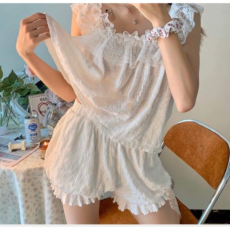 SẴN HÀNG Set trắng bộ bambi pha ren tiểu thư BCi