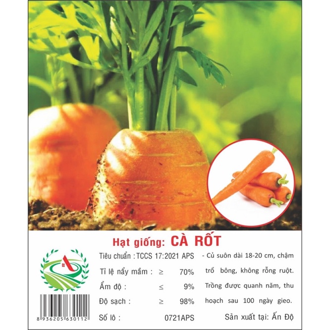 Gói hạt giống cà rốt, sinh trưởng khoẻ, năng suất cao