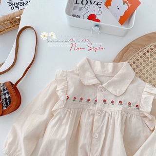Váy thô mềm dáng babydoll cổ sơ mi cho bé gái ShiniShop