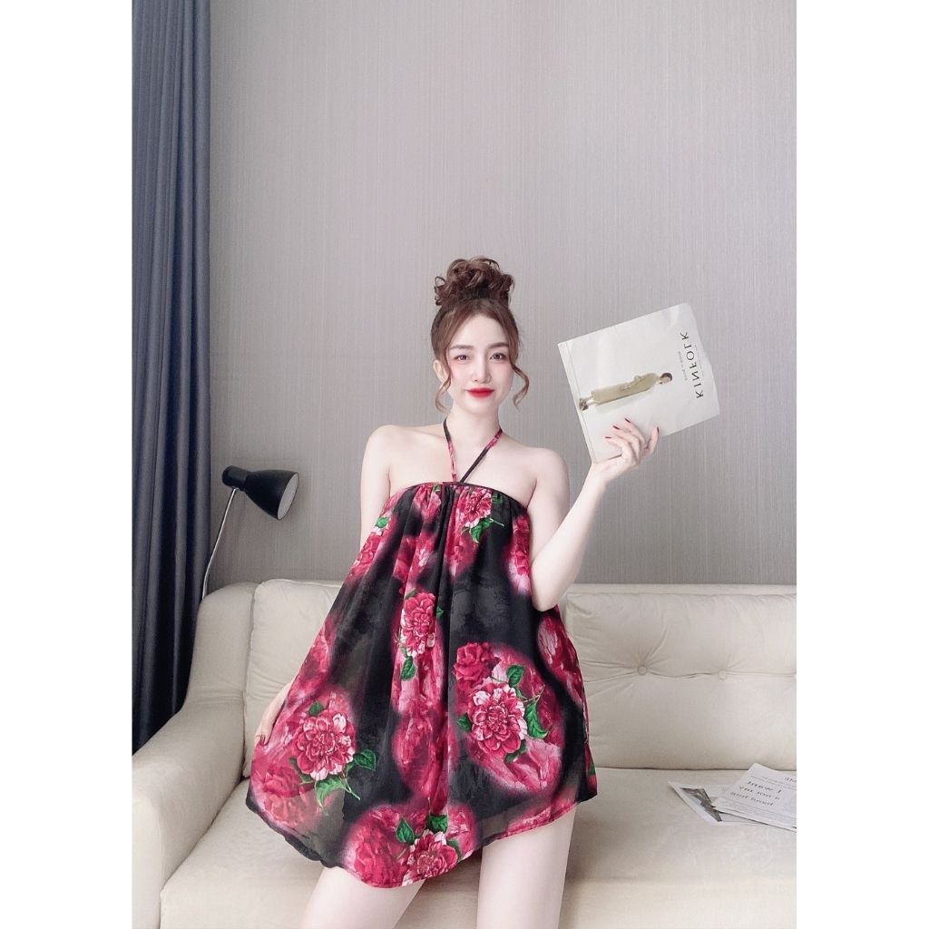 Váy ngủ nữ sexy TUTA đầm ngủ cổ yếm dây gợi cảm vải lụa chiffon cao cấp - MK06