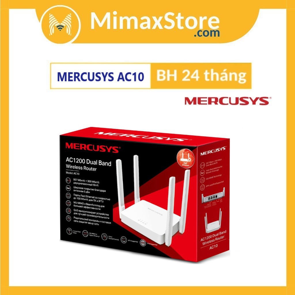 Bộ Phát Wifi MERCUSYS AC10 Băng Tần Kép Chuẩn AC 1200Mbps | Hàng Chính Hãng | Bảo Hành 24 Tháng