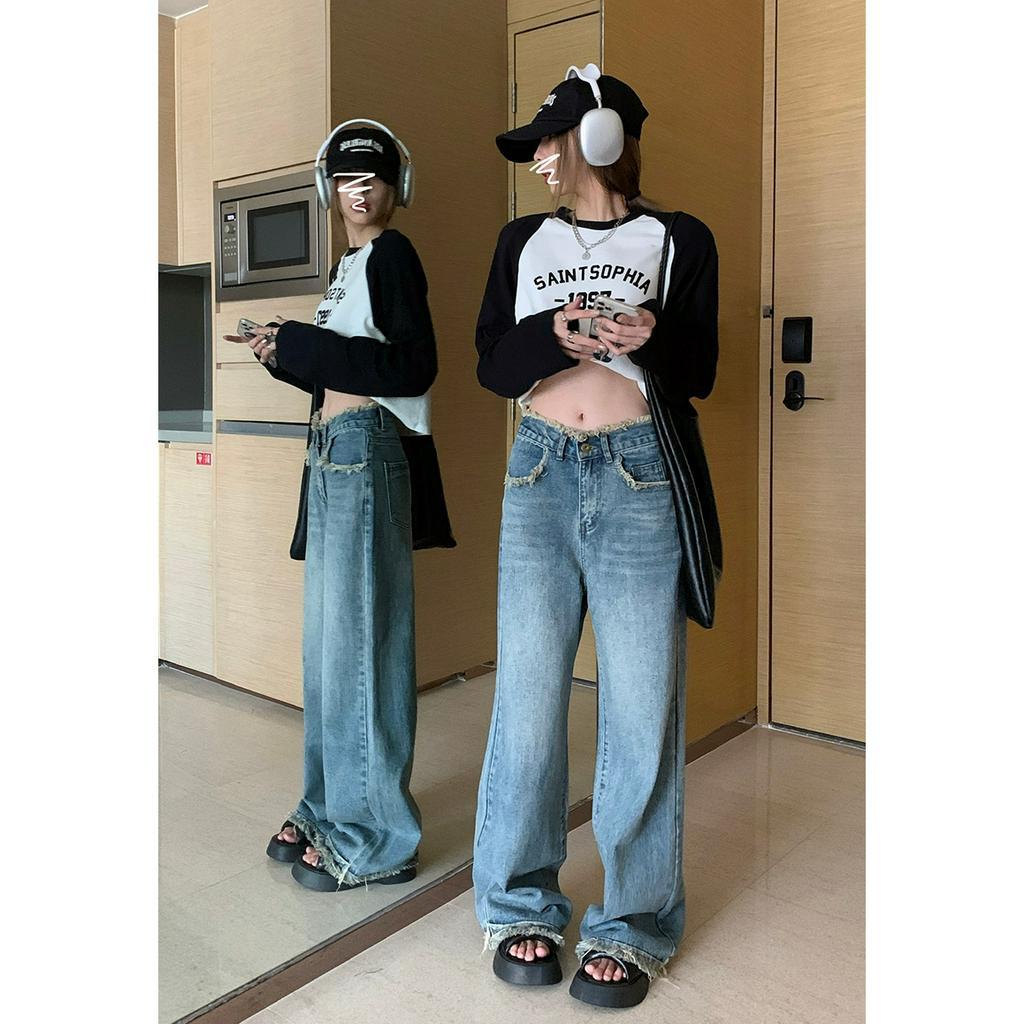 「 WELOVE1 」Quần Jean Dài Eo Cao Ống Suông Thiết Kế Giản Dị Phong Cách Retro Mùa Hè Mới Dành Cho Nữ