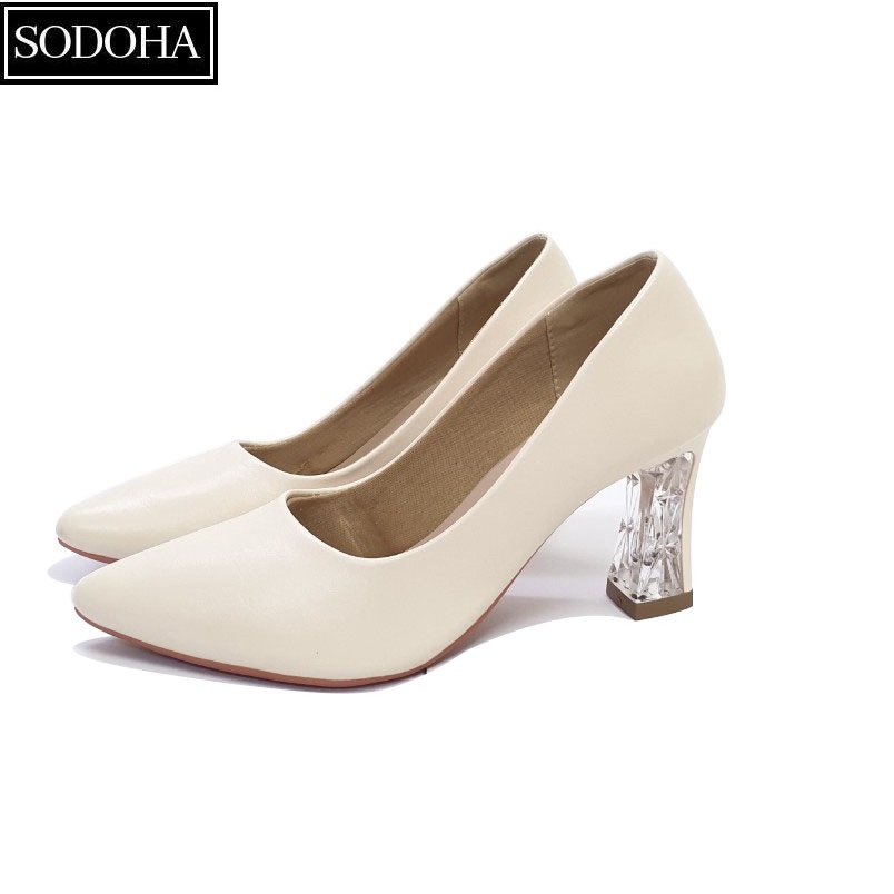 Giày Cao Gót Nữ SODOHA SDH688k Màu Kem Da Nhăn