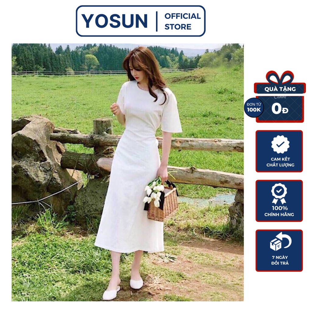 Đầm Chụp Ngoại Cảnh Kỷ Yếu Dáng Dài Cột Nơ Sau Nhẹ Nhàng, Đầm Cổ Tròn Tay Ngắn Xinh Xắn Màu Trắng