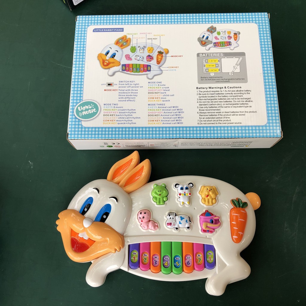 Đồ chơi đàn piano hình con thỏ mô phỏng nhiều âm thanh vui nhộn khác nhau sử dụng pin 1,5A