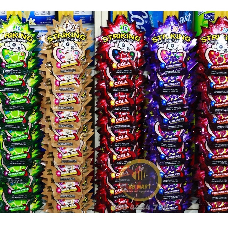 Kẹo nổ Striking Popping Candy Hongkong, Kẹo ngon cho trẻ em - 10 gói nhỏ (15g)