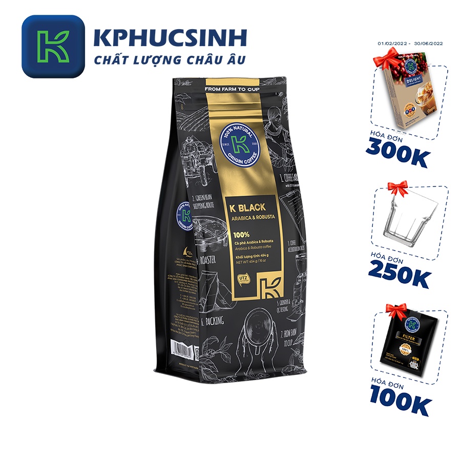 Combo 2 túi cà phê rang xay nguyên chất K Black 454g/túi KPHUCSINH - Hàng Chính Hãng