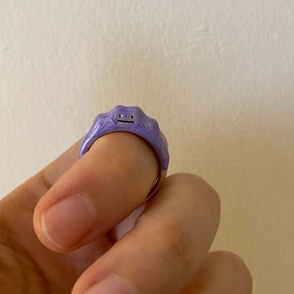 Nhẫn hở bằng hợp kim màu tím hình mặt cười dễ thương cá tính phong cách Hàn Quốc cho nữ