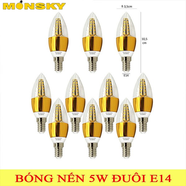 COMBO 5 và 10 Bóng đuôi E14 MONSKY đèn Led nến 5w quả nhót ánh sáng vàng nắng hàng chuẩn