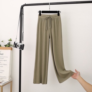 Quần suông ống rộng lưng cao cạp chun vải tăm culottes dáng dài 93HEY QOR02