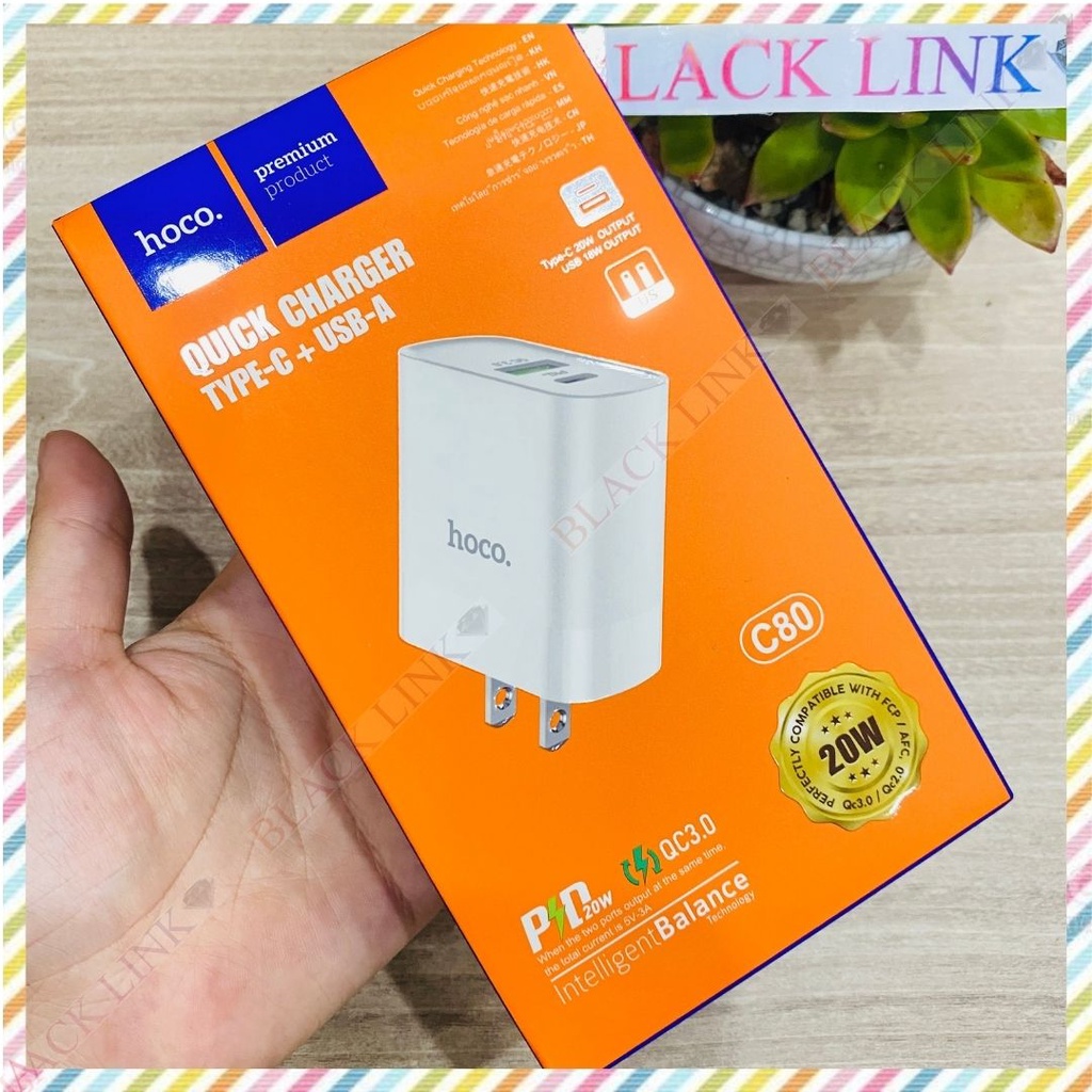 Củ sạc HOCO C80 20W cổng USB và Type C cao cấp - Cốc sạc nhanh pin dự phòng tai nghe Bluetooth không dây I12
