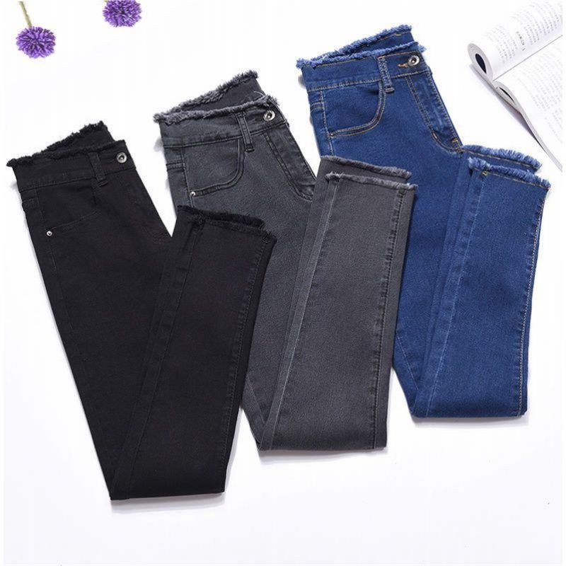 Quần Jeans rách lưng cao thiết kế dáng rộng thoải mái